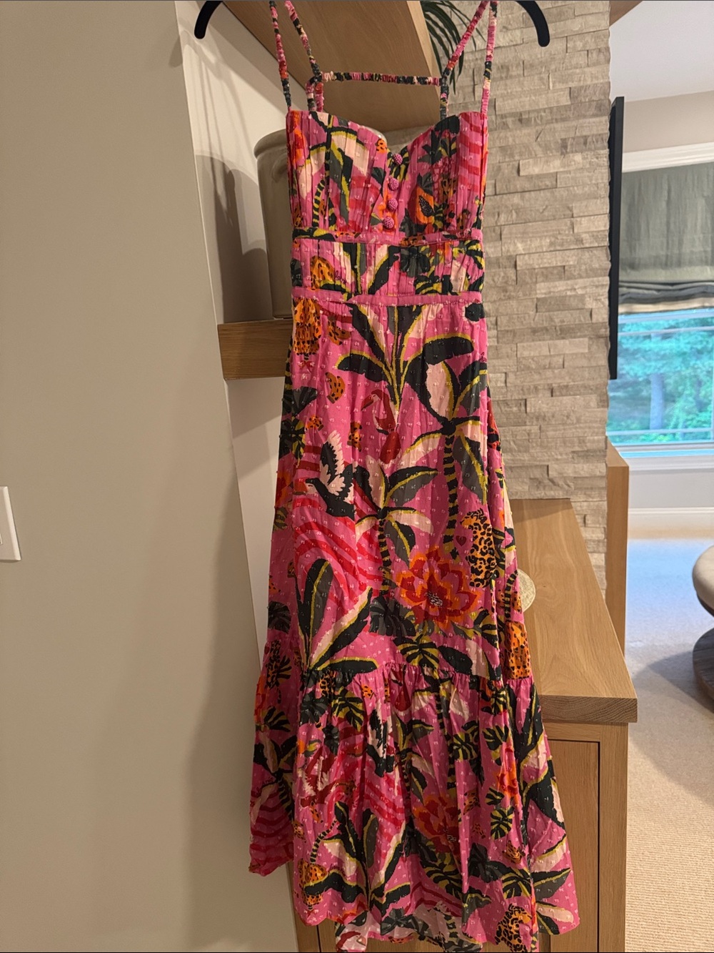 Farm Rio Leopard Forest Pink Midi Dress